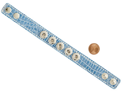 Lederarmband hellblau mit Schlangenoptik für 5 Mini-Chunks mit Größenvergleich
